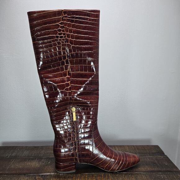Veronica Beard Cecile Croc-Embossed Womens Size 7 M Tall Boots Sepia Brown - Picture 8 of 12
